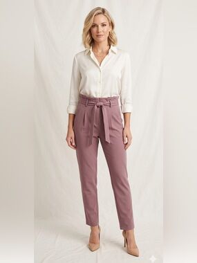 Bagatelle Mauve Paperbag style Knit Pants Belted Size Small (A-7)